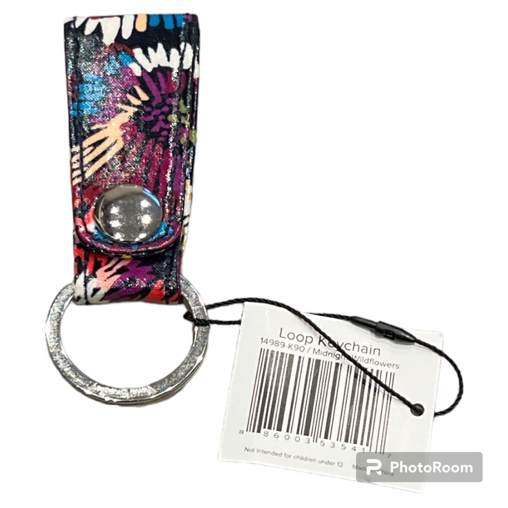 Vera Bradley loop keychain key holder fob Midnight Wildflowers NEW